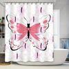 Pink Butterfly Shower Curtain with Black Outline Pattern for Bathroom Decor Waterproof Fabric, Flower Design Home Bath Accessori