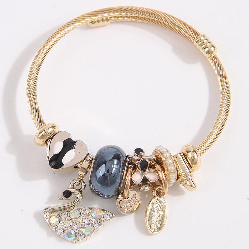 Stylish Metal Swan Pendant Multi-Element Bracelet