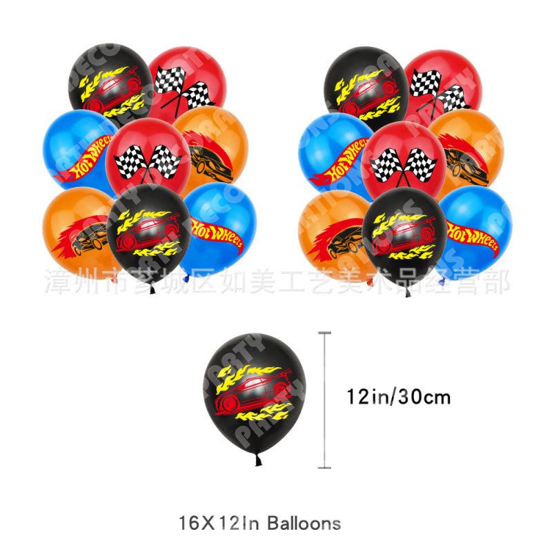 Hot Wheels Geburtstagsparty Dekorationen Set für Jungen, Banner mit Rennwagen-Thema, Luftballons, Rennflaggen, Tischdecke Zubehör