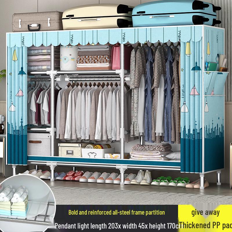 Sturdy All-Steel Cloth Wardrobe: Durable Bedroom Storage Cabinet for Easy Assembly