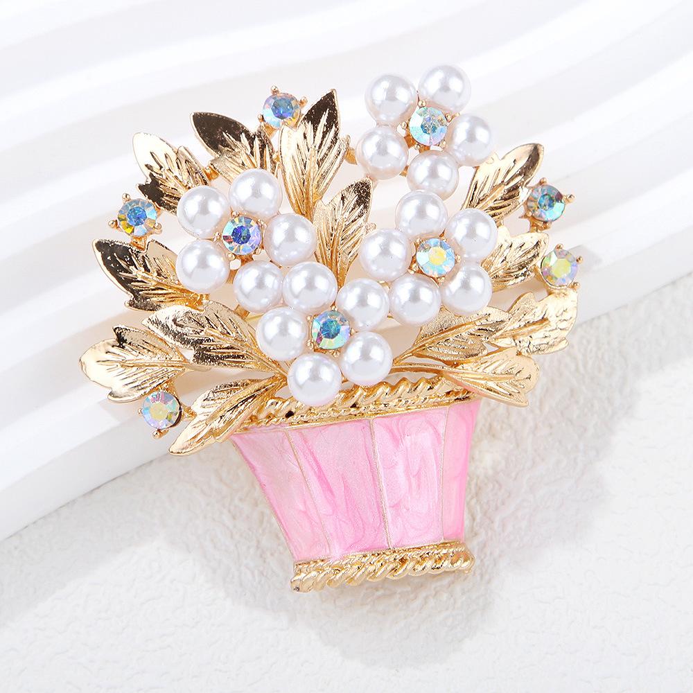 Módní perlová květina modrá brož květináč rostlina květina špendlík korsáž brož kamínky doplňky designová brož mini perfektní dárek pro páry