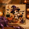 Creative Gifts for Cat Lovers Halloween Witch Hat DIY 3D Pearl Painting Kit with Frame, Hand-Pasted Art Craft Adults, Relaxing Handcrafted Living Room