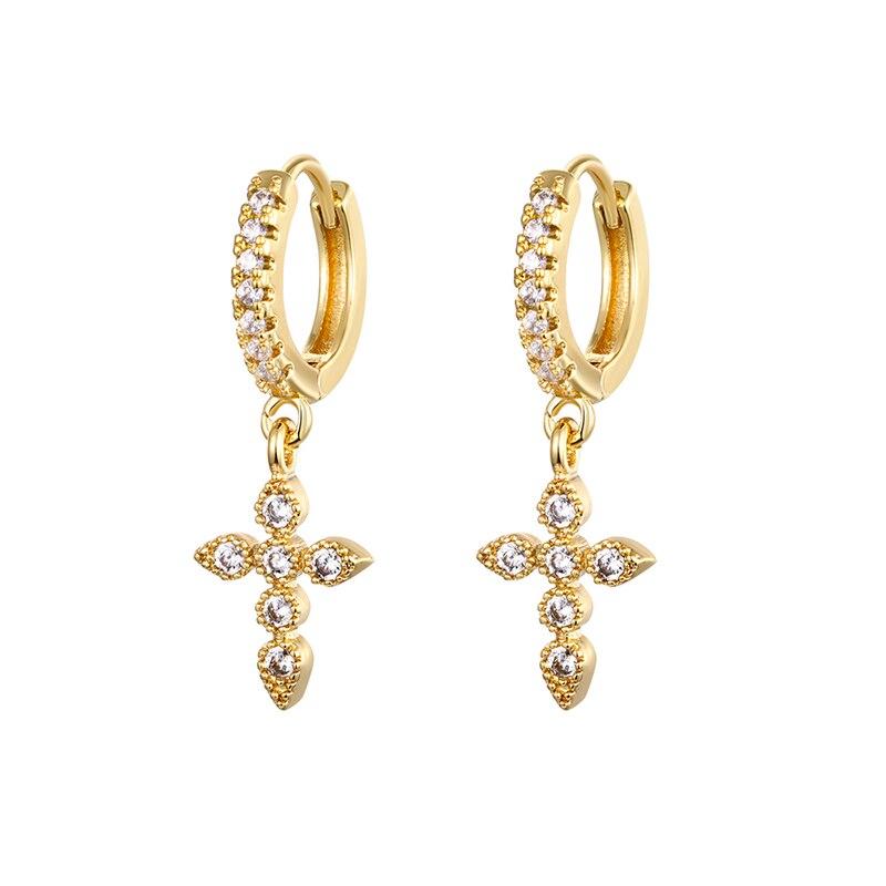Set Da 2 Paia Orecchini A Cerchio Huggie In Acciaio Inossidabile Per Donna, Con Ciondoli Croce, Stella E Luna, Colore Argento, Gioielli Fashion Regalo