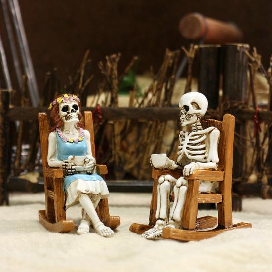 Skeleton Couple Figurine Resin Male And Female Skeleton Ornament Skeleton On Rocking