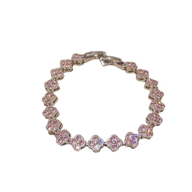 Pink Diamond Zirconia Starburst Flower Bracelet: Trendy, Luxurious Jewelry with Unique Design.