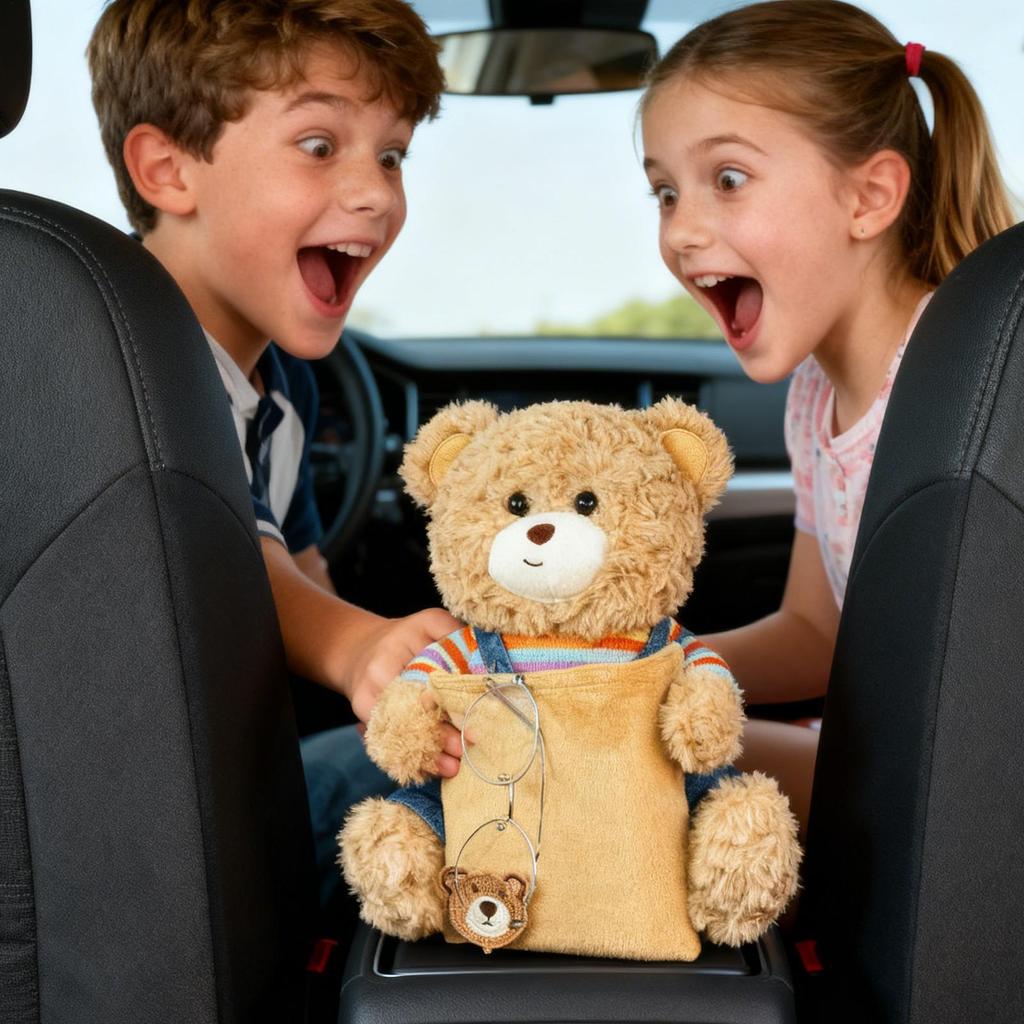 Cute Car Trash Can 2-in-1 Cute Plush Bear Multifunctional Automotive Organizer Truck Trash Can For Home Desk Table Bedside