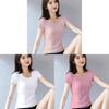 Camiseta para Mujer Casual de Manga Corta de Algodón con Empalme para Primavera