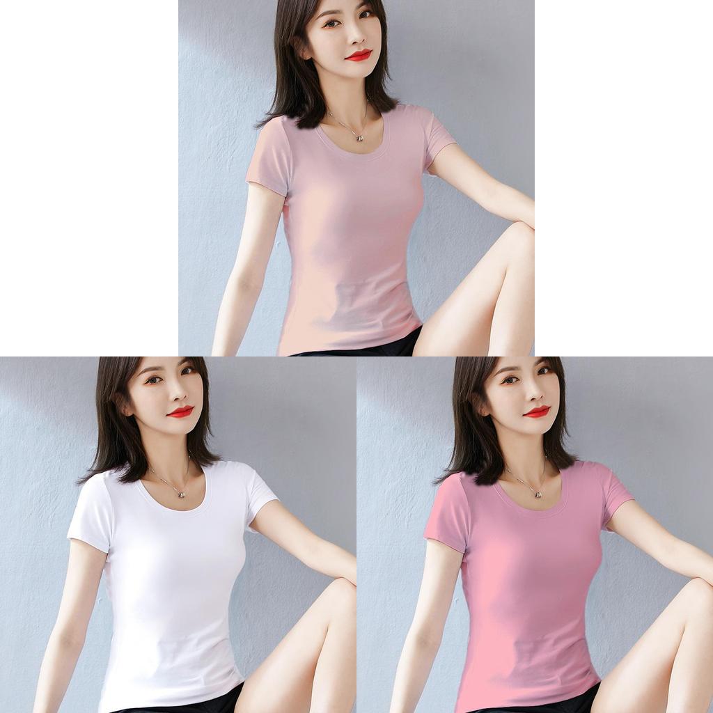 Camiseta para Mujer Casual de Manga Corta de Algodón con Empalme para Primavera