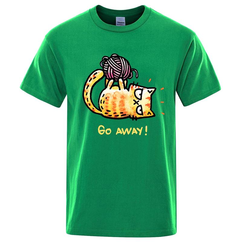 Angry Cat Go Away Cartoons Print Unisexs Tshirts Oversized Crewneck T Shirts Breathable Clothes Summer Cotton TShirt Loose