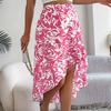 Women Spring Summer  Mid Length Skirt High Waist Twist A-Line Straight Print Color