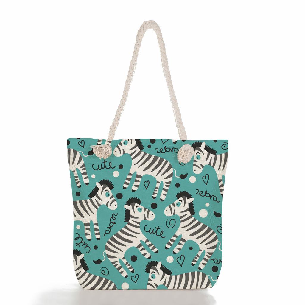 Multifunctional Animal Printed Thick Rope Shoulder Beach Bag Casual Large Capacity Handbag 7599