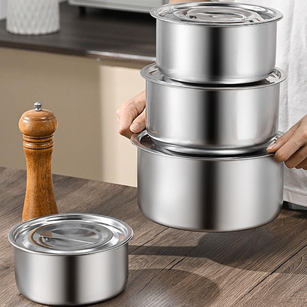 5Pcs With Lid Stainless Steel Soup Pot Rustproof Salad Bowl Steamed Egg Bowls  Prepare Dishes