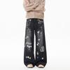 American Ins Retro Graffiti Jeans Men's and Women's Loose Straight Trousers Vibe Trendy Brand Design Sense High Street