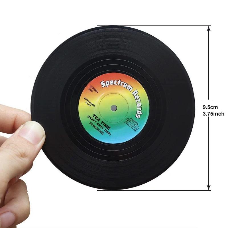 Set of 6 Colorful Retro Vinyl Record Disk Coasters for Drinks Vinyl Record Coaster Set Coffee Table Decor