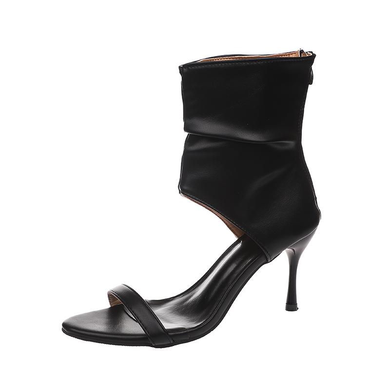 

Fashion New Sandals Summer Fashion Round Toe Open Toe One Line Strap Rear Zipper Anti-Slip Wear-Resistant Stiletto Heels 35 чёрный