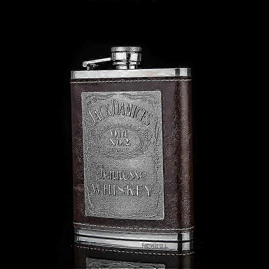 304 Edelstahl 8oz Leder Taschenflasche für Whiskey Wein, Outdoor Reiseflasche für Männer - Schwarz