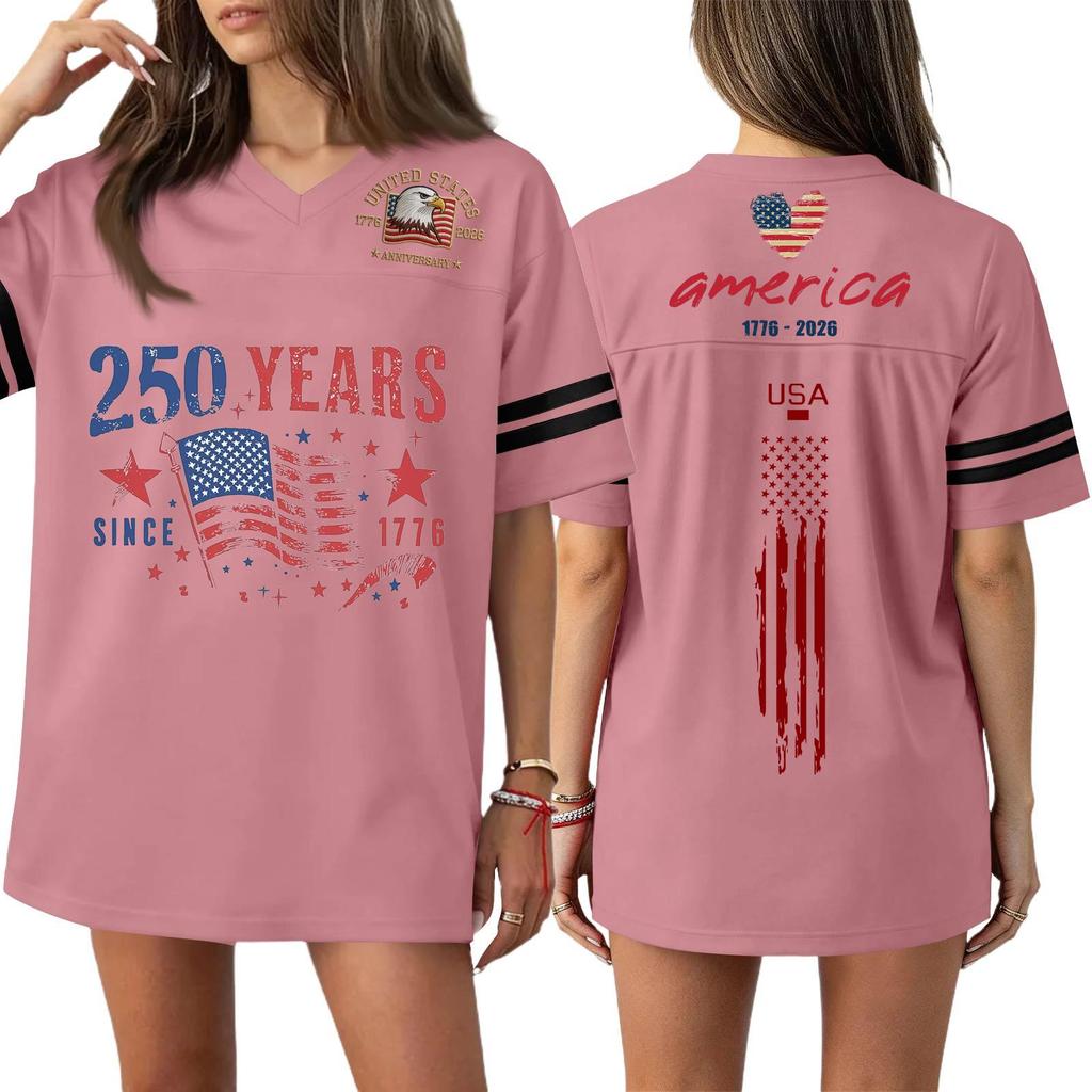 Damen Casual Mode V-Ausschnitt Sport Unabhängigkeitstag Druck Kurzarm Sport T-Shirt Top