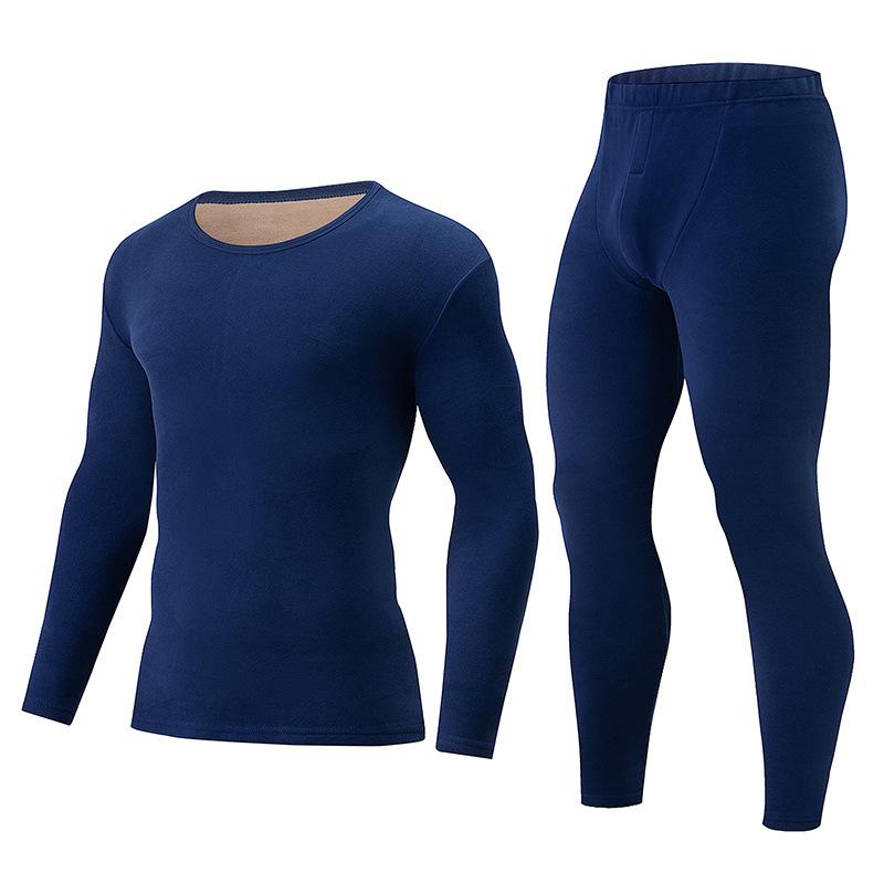 Men's Thermal Underwear Set Fleece Lined Long Johns Crew Neck Base Layer Warm Winter Pajamas Top and Bottom
