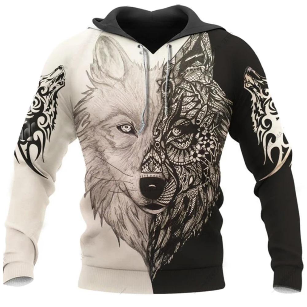 Funny 3D Animal Print Hoodie For Men Fashion Tiger Wolf Pattern Oversized Sweatshirts Autumn and Winter Casual Clothing Pullover