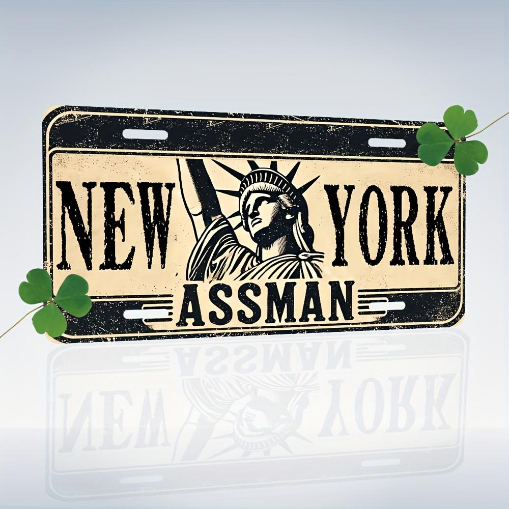Aluminum Painting Vintage New York License Plate Style Sign With Statue Of Liberty Graphic And ASSMAN Text Retro Distressed Me 15x30cm(5.9x7.8inch)