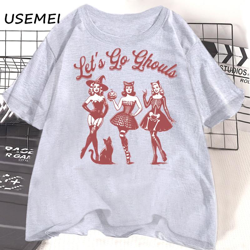 Lets Go Retro Halloween Spooky Mama Tshirt Women Casual Cotton Fall Witchy Tshirt Short Sleeve Womens Clothing Fall Tshirts