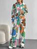 European, American Autumn and Winter Blue Flower Casual Long-sleeved Suit Women's Hooded Sweater Trousers Two-piece Set