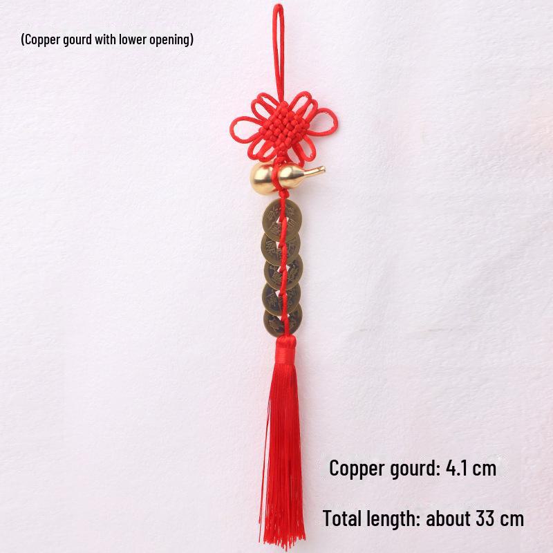 Natural Gourd Five Emperors Coin Pendant with Chinese Knot