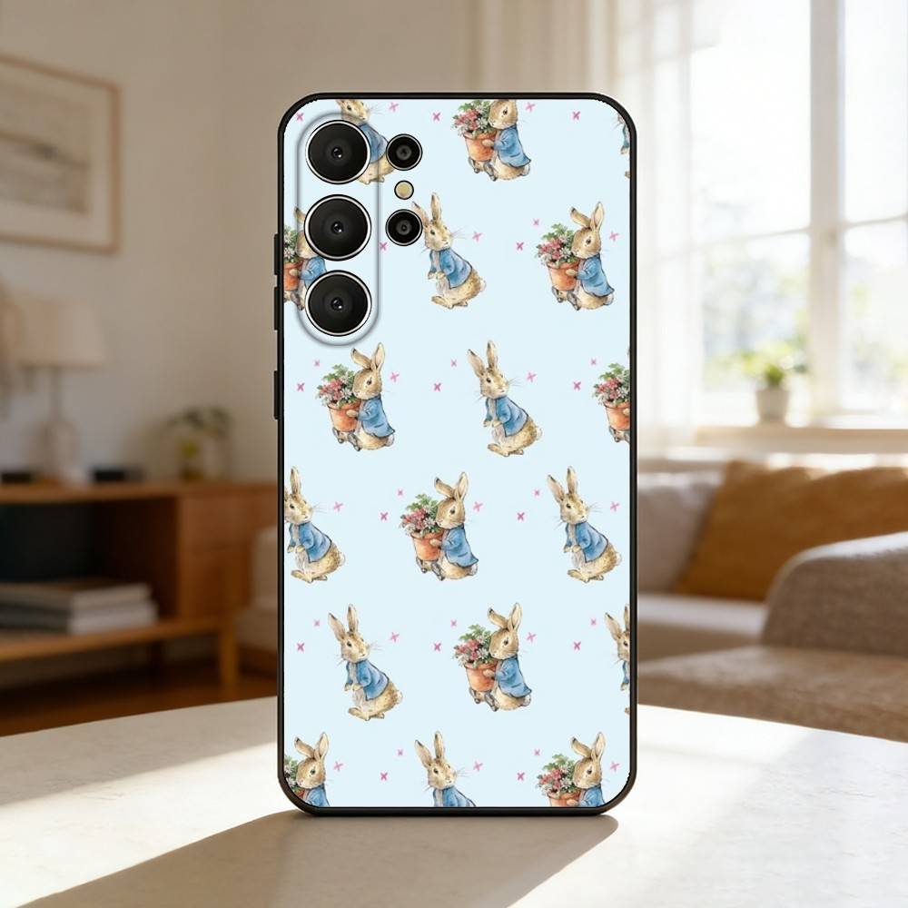 Cute P-Peter Rabbit Phone Case For Samsung S26,S25,S24,S21,S22,S23,S30,Ultra,S20,FE,Lite,10,9,Black Cover