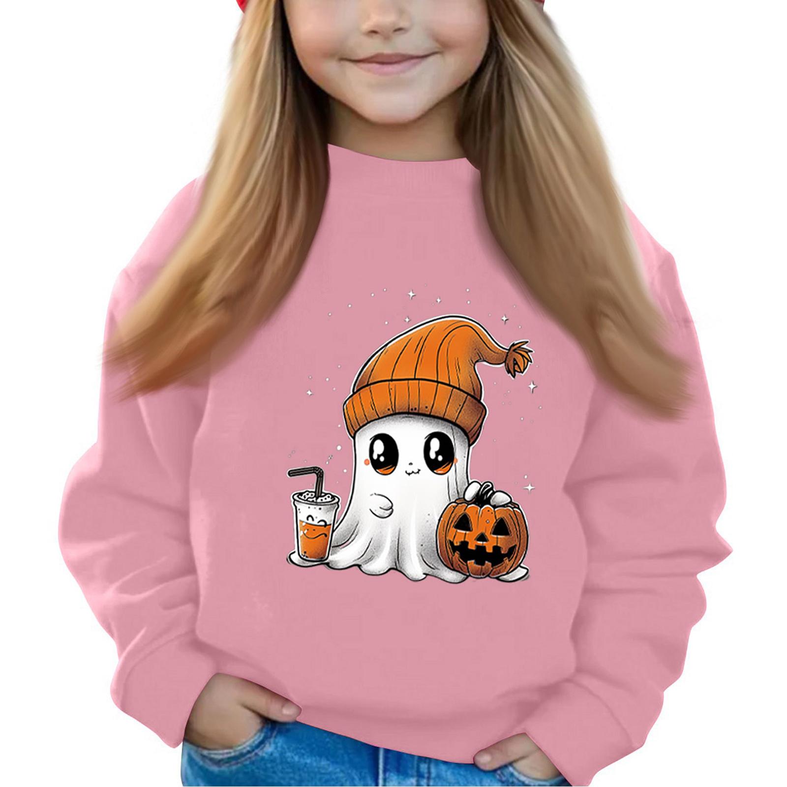 

Хэллоуин День Девочки Пуловеры с Круглым Вырезом Для Детей Принтованные Детские Топы 160