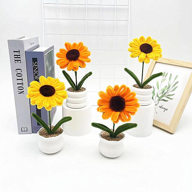 Plush Twisted Rod Sunflower Potted Desktop And Office Decoration Ornament