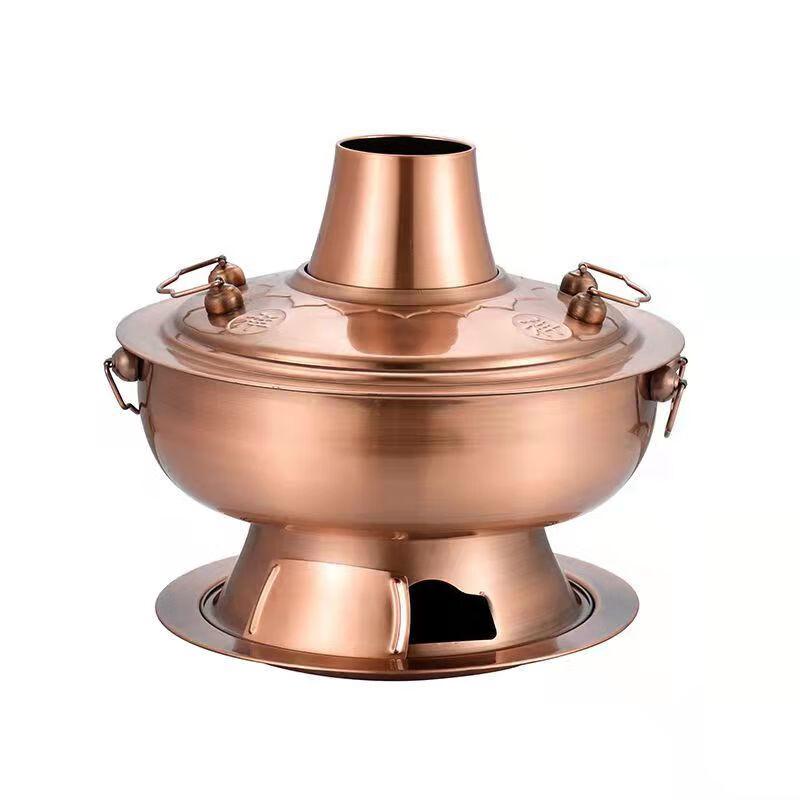 32cm Retro Copper Plated Stainless Steel Charcoal Hot Pot