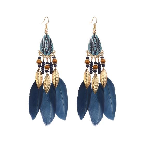 1 Pair Beads Multicolor Retro Drop Earrings Bohemian Long Feather Hook Earrings Party Jewelry