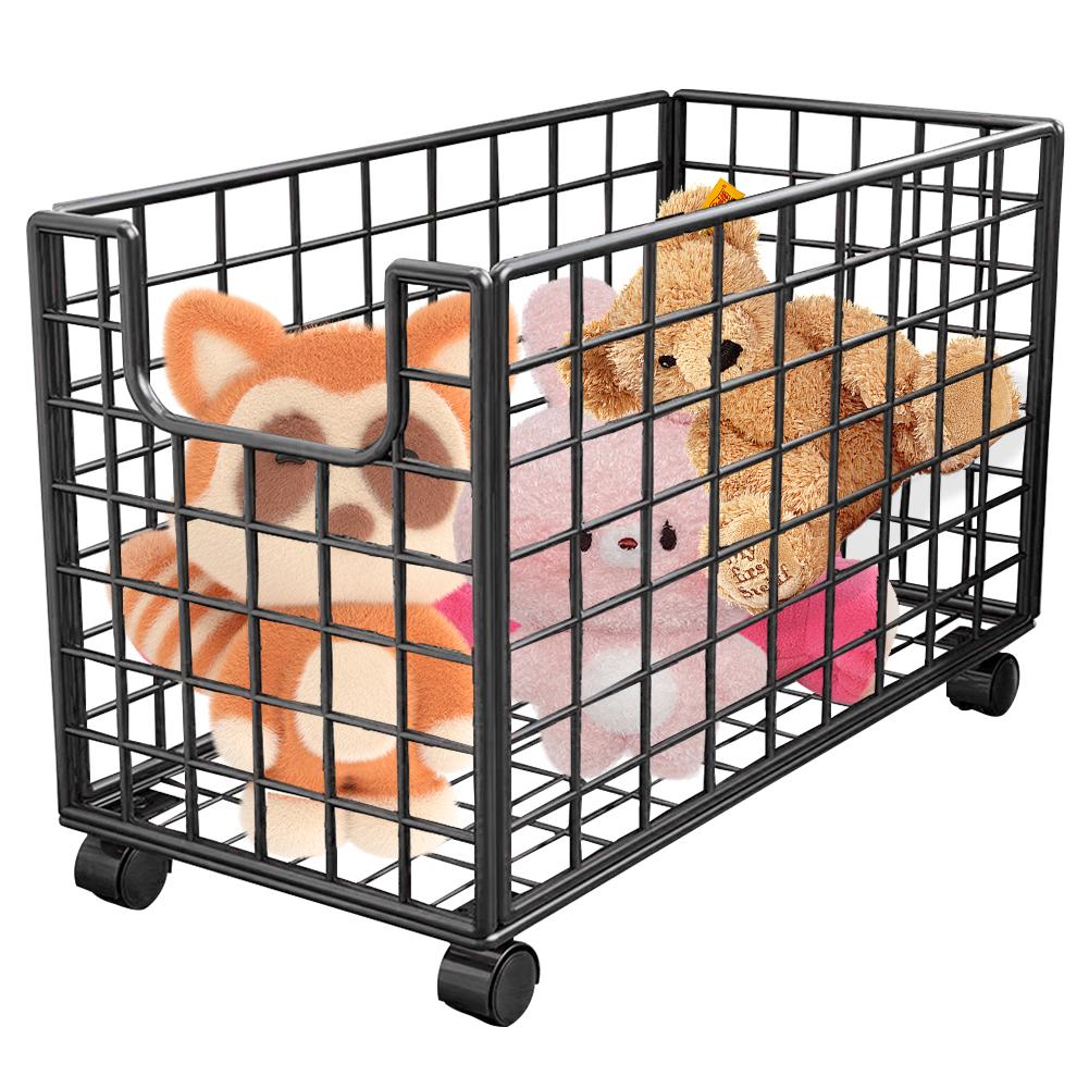 Large Capacity Stuffed Animal Organizer with Wheels Plush Toy Storage Basket Kid Toy Metal Storage Bins for Storage of Any Stuff
