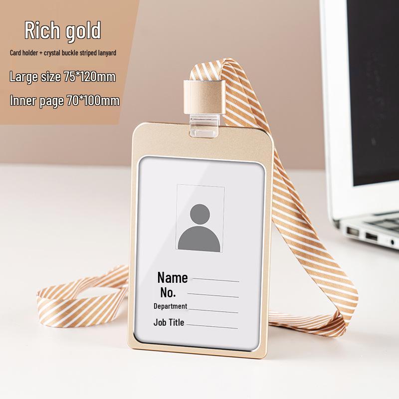 Aluminum Alloy ID Card Holder with Crystal Buckle Lanyard for Employees and Students
