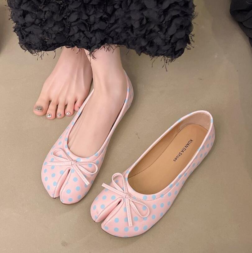 Pantofi de vară pentru femei cu fundă Tabi plate pentru degete de porc Papuci Pantofi pentru persoană leneșă Copită de cal Pantofi pentru femei cu degete despărțite Mocasini Loafers