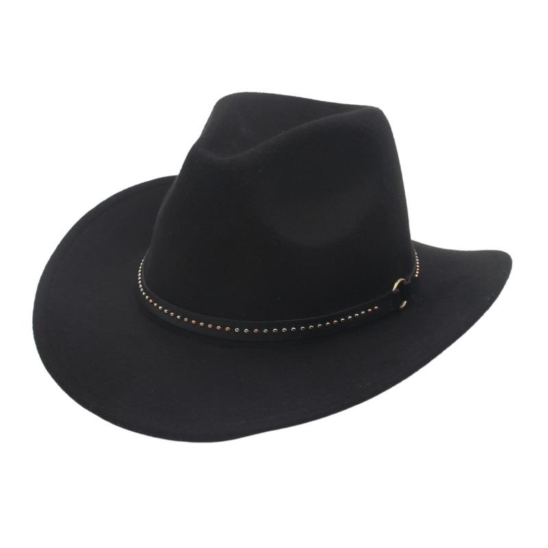 Rivet Belt Decorative Warped Edge Cowboy Hat Western Wind Curved Edge Top Hat Men'S And Women'S Hats