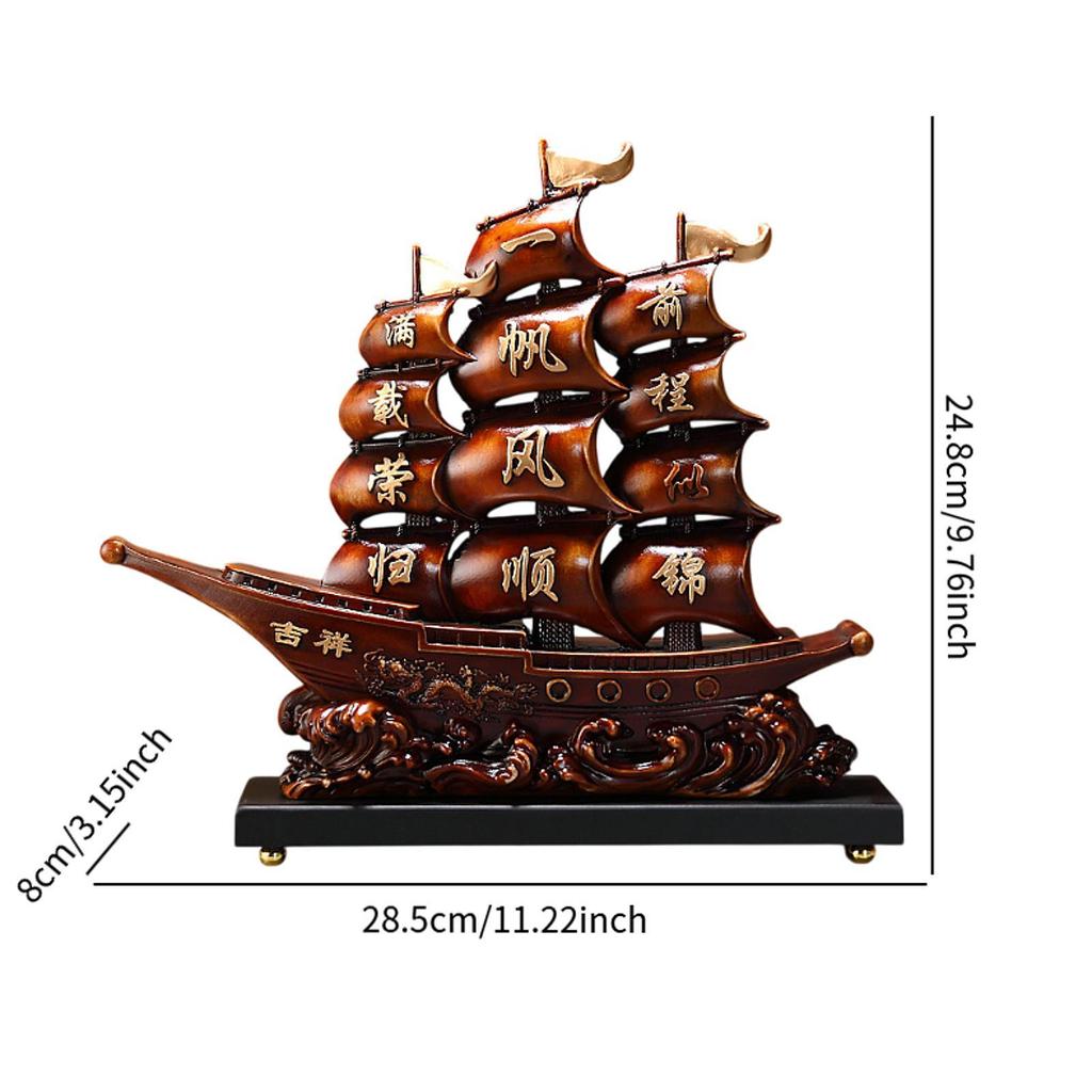 Chinese Sailboat Statue Fine Craftsmanship Decorative Artwork Feng Shui Ornament for Bedroom Table Living Room Study Office