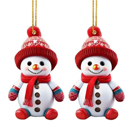 2 Pcs Christmas Ornaments Cartoon Snowman Santa Claus Acrylic Pendant Xmas Tree Hanging Decoration for Holiday Party Decor Car Accessories