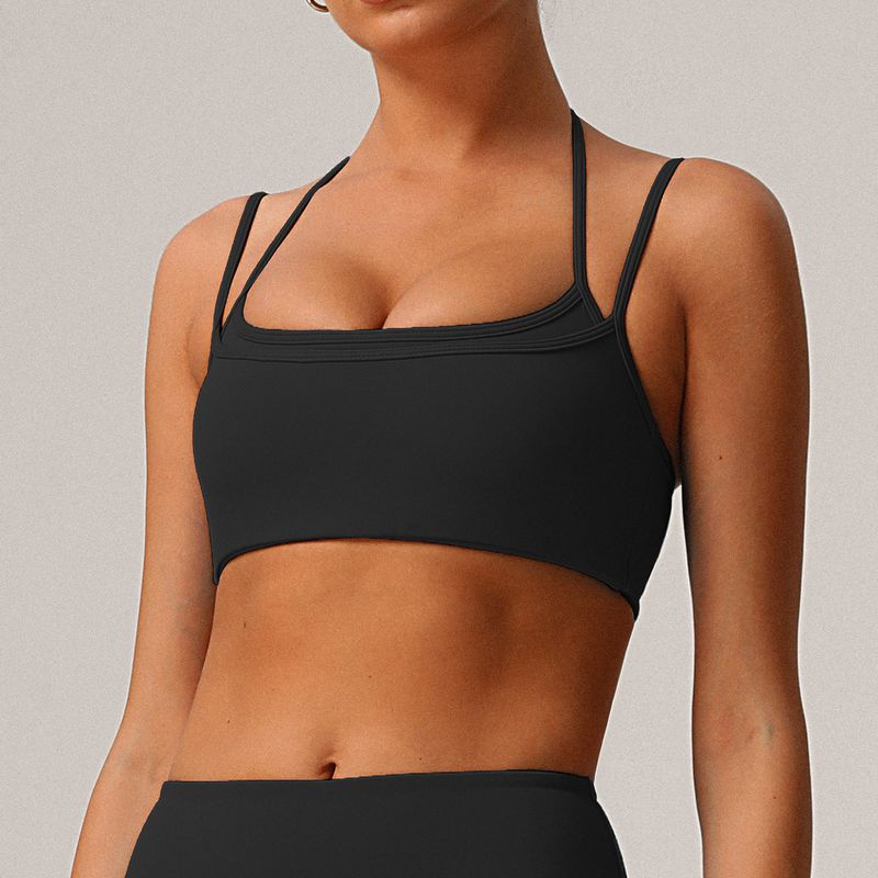 

Foreign Trade New Push up Beauty Back Nude Feel Yoga Bra Women s Sports High Elastic Thin Drawstring Hanging Neck Fitness Running Underwear Top Advanced Black XL (recommended 80D-85C)