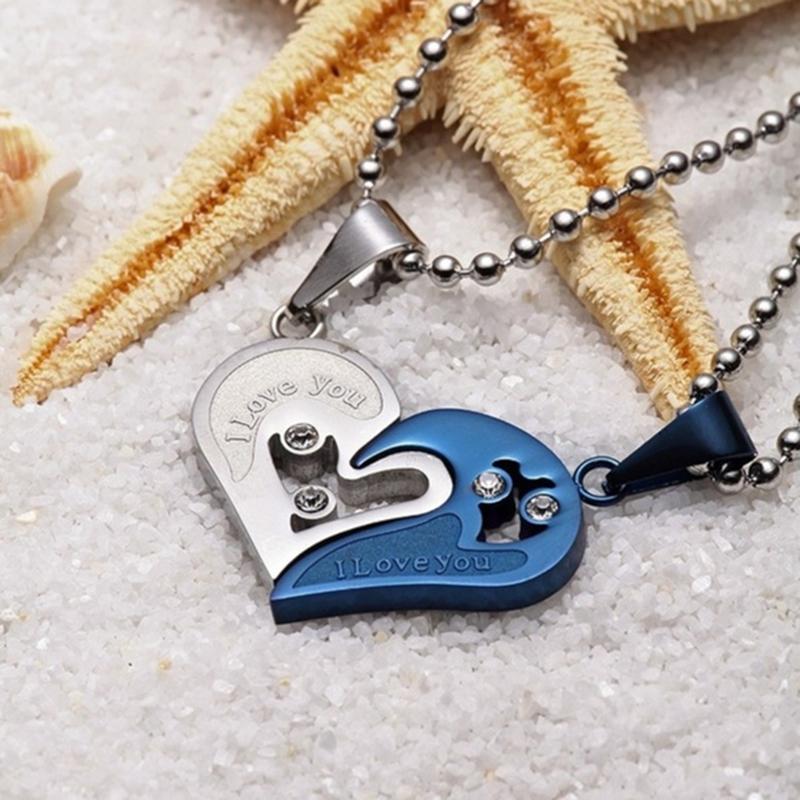 1Pair Couple Iron Chain Heart Love Necklaces Trendy Paired Suspension Pendants