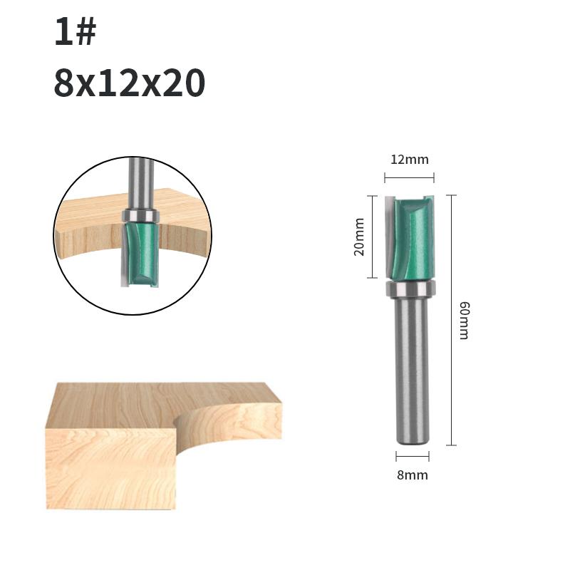 8MM Shank Cove 12MM 14MM Green Pattern Bit Router Bit Face Mill Carbide Cutter Woodworking Milling Cutters for Wood Bit End Mill