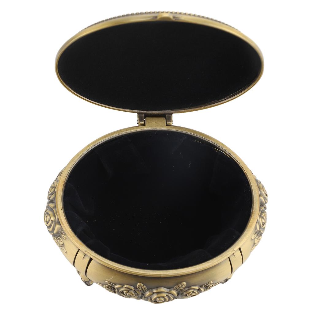 Jewelry Box Retro Rose Metal Oval Shaped Jewelry Storage Box Organizer for Ring Necklace Earrings Bronze
