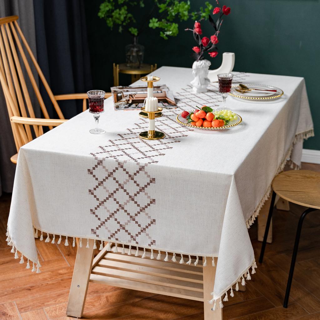 Quasten Tischdecke Matte Amerikanische Hochwertige Stickerei Blume Tischdecke Japan Korea Karierte Abdeckungstuch Europa Naher Osten