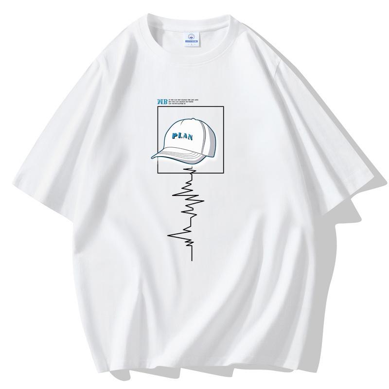 Cap Pattern Men Short Sleeves T-shirt 100% Cotton Casual Tee Large Size