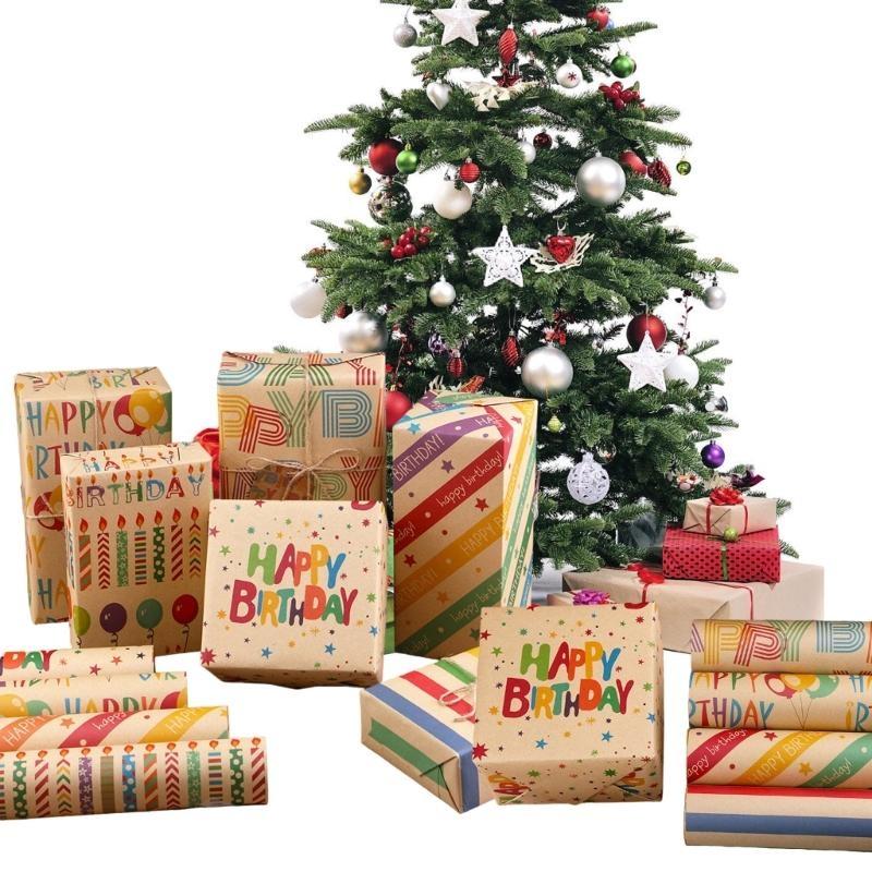 Geburtstagsgeschenkpapier-Set Einzigartiges Geburtstagsgeschenkmuster Geschenkpapier mit Klebeband Karte und Strohkordel