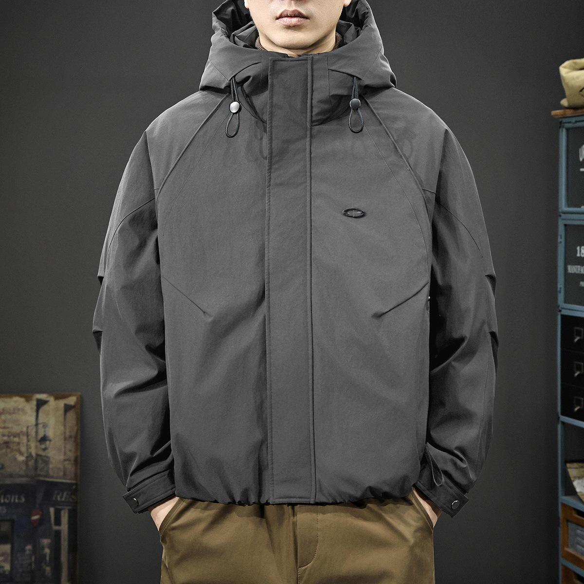 Men s 2025 Winter White Duck Down Hooded Jacket: Trendy, Windproof, Warm, Loose-Fit Outerwear M (100-120 Jin) серый