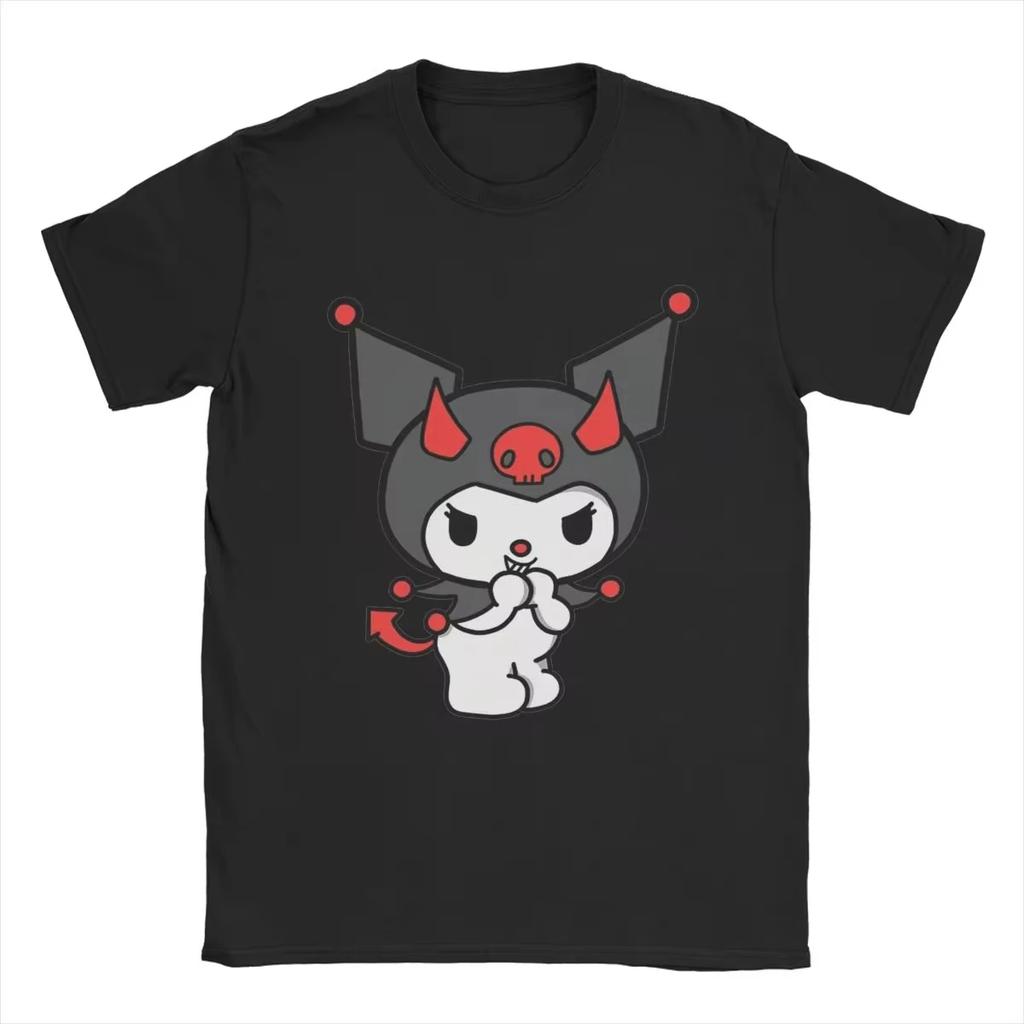 Novelty Kuromi Devil Sanrio Kawaii T-Shirts Men Round Collar 100% Cotton T Shirt Short Sleeve Tee Shirt Gift Idea Clothes