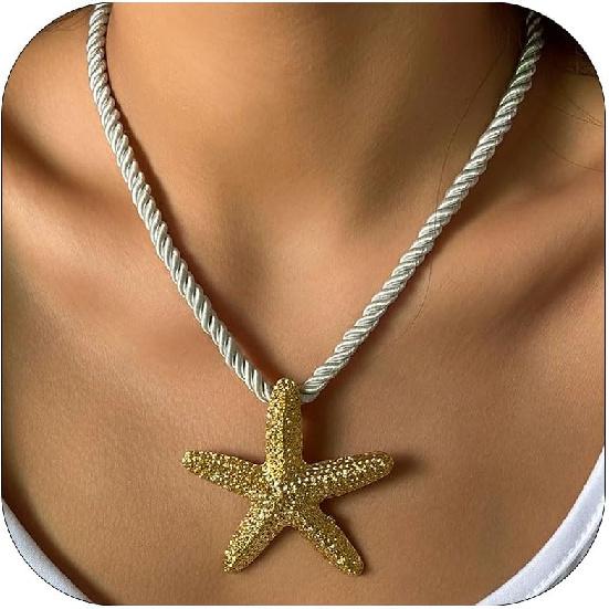 Dcfywl731 Starfish Seashell Necklace for Women Shell Pendant Accessories Chunky Gold Beach Jewelry Womens Fashion Accessories Summer Outfits for