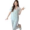 Dames Sommer Komfortabelt Is-silke Loungewear Sett 2 Deler Kortermet Lange Bukser Pyjamassett Casual Trykt Hjemmeklær