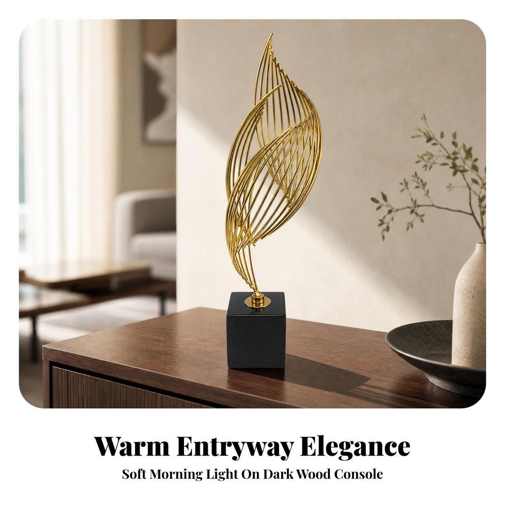 Geometric Leaf Sculpture with Square Base Sturdy for Shelf Display, Office